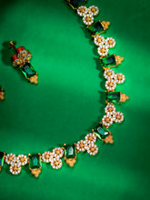 Gold Plated Floral Gemstone Choker (N-403)