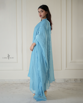 Blue Chanderi Kurta Set with Scalloped Dupatta