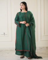 bottle green mul chanderi kurta set