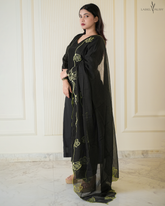 Black Embroidered Chanderi Suit with Kota Dupatta & Mul Lining