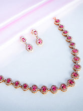 Multicolor Oval Stone Necklace Set in Rose Gold Finish