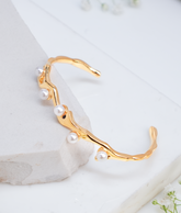 Wave Pearl Accent Open Bracelet