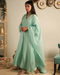 Pastel blue hand embroidered Anarkali suit set