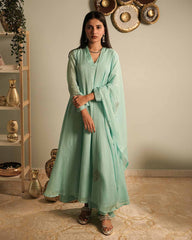 Pastel blue hand embroidered Anarkali suit set