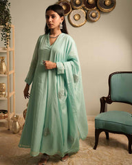 Pastel blue hand embroidered Anarkali suit set