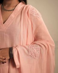 Pastel pink hand embroidered Anarkali suit set