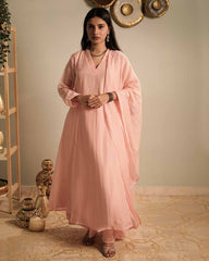 Pastel pink hand embroidered Anarkali suit set