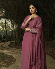 Purple hand embroidered kurta set