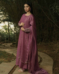 Purple hand embroidered kurta set