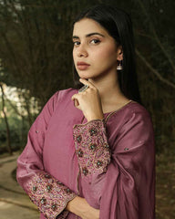 Purple hand embroidered kurta set