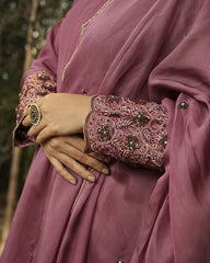 Purple hand embroidered kurta set