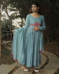 Pale blue hand embroidered Anarkali set