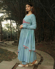 Pale blue hand embroidered Anarkali set