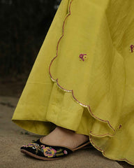 Dark yellow hand embroidered Anarkali set