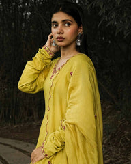 Dark yellow hand embroidered Anarkali set