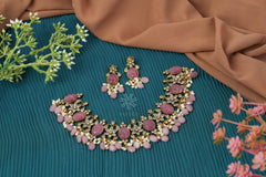 pink stoned bridal jewellery set