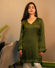 Olive Green Kashida Hand Embroidered Kurta Set