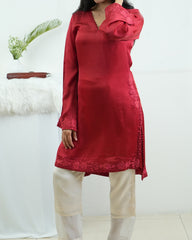 Red Kashida Hand Embroidered Kurta Set