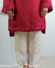 Red Kashida Hand Embroidered Kurta Set