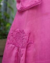 Pink Modal Satin Hand Embroidered Kurta Set