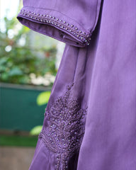 Purple Modal Satin Hand Embroidered Kurta Set