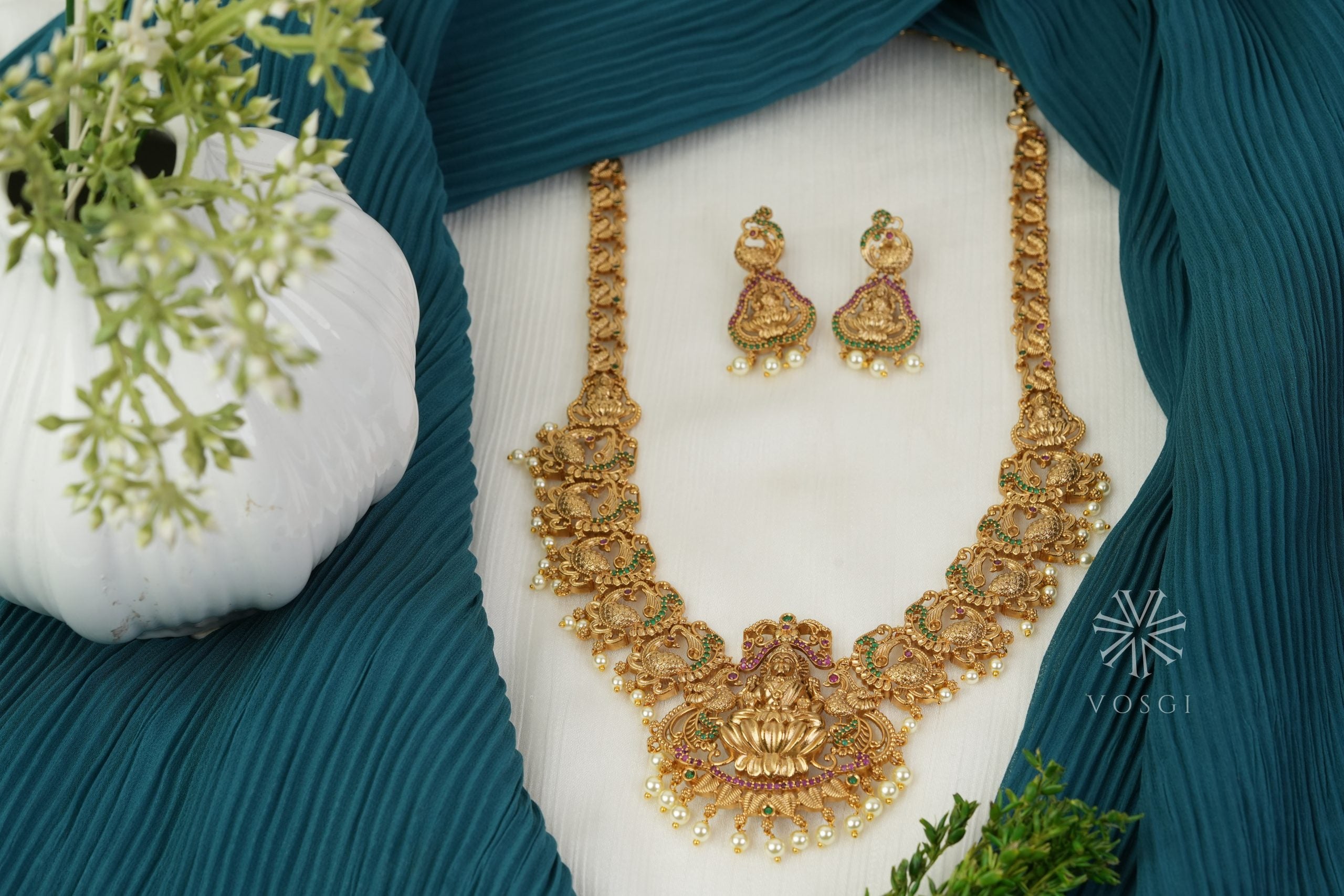 Gold Platted temple necklace set for women