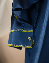 PRUSSIAN BLUE LINEN EMBROIDERED KURTA SET