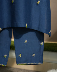 PRUSSIAN BLUE LINEN EMBROIDERED KURTA SET