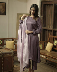 Purple Modal Satin Hand Embroidered Kurta Set