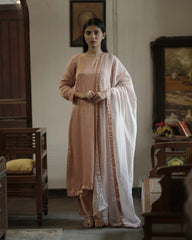 Peach Modal Satin Hand Embroidered Kurta Set