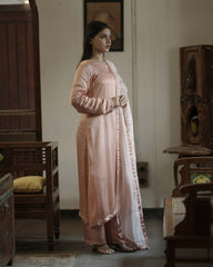 Peach Modal Satin Hand Embroidered Kurta Set