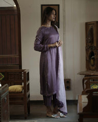 Purple Modal Satin Hand Embroidered Kurta Set