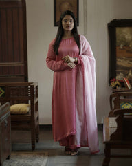 Pink Modal Satin Hand Embroidered Kurta Set