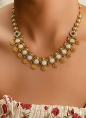 Traditional Antique Finish Temple Necklace with Coin Motifs & Intricate Craftsmanship(N-455)