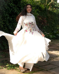 Off-White Hand Embroidered Anarkali Set