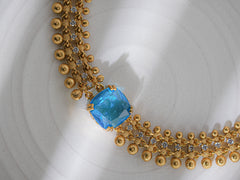 Gold-Plated Traditional Necklace & Earrings Set with Blue Topaz Gemstone | Temple-Inspired Design | Festive & Ethnic Jewellery for Women