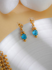 Gold-Plated Traditional Necklace & Earrings Set with Blue Topaz Gemstone | Temple-Inspired Design | Festive & Ethnic Jewellery for Women