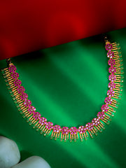 Gold-Plated Floral CZ Choker Necklace with Radiant Fringe Detailing