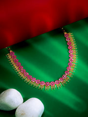 Gold-Plated Floral CZ Choker Necklace with Radiant Fringe Detailing