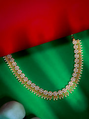 Gold-Plated Floral CZ Choker Necklace with Radiant Fringe Detailing