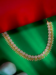 Gold-Plated Floral CZ Choker Necklace with Radiant Fringe Detailing