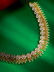 Gold-Plated Floral CZ Choker Necklace with Radiant Fringe Detailing