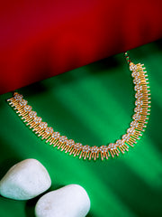 Gold-Plated Floral CZ Choker Necklace with Radiant Fringe Detailing