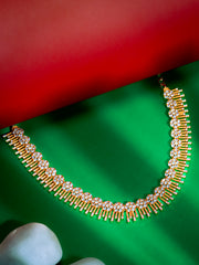 Gold-Plated Floral CZ Choker Necklace with Radiant Fringe Detailing