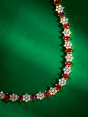 Gold-Plated Ruby Marquise & CZ Floral Cluster Necklace