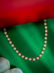 Gold-Plated Ruby Marquise & CZ Floral Cluster Necklace