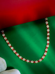 Gold-Plated Ruby Marquise & CZ Floral Cluster Necklace