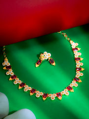 Gold Plated Floral Gemstone Choker  (N-403)