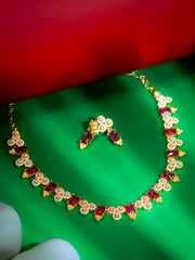 Gold Plated Floral Gemstone Choker  (N-403)
