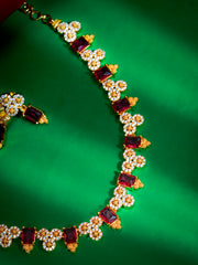 Gold Plated Floral Gemstone Choker  (N-403)